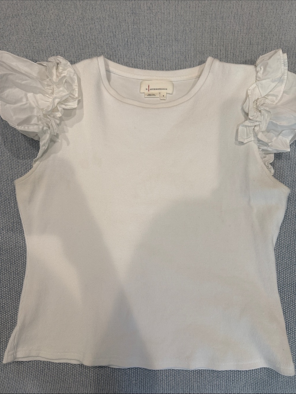 Anthropologie White Ruffle Sleeve Top